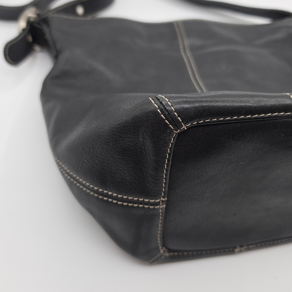 Tig & Co Shoulder Bag Women Medium Black Excellent Leather Contrast Stitch Hobo - Picture 9 of 9